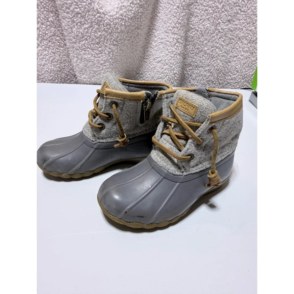 Sperry Saltwater Girls Gray Wool Duck Boots Size 8M STL162649
